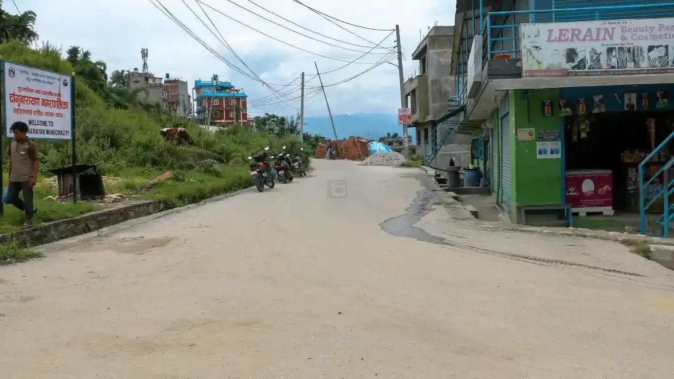 Bhaktapur main road land, Saraswotikhel commercial land, land for sale Changunarayan, 12 Aana mixed-use land, roadside land Bhaktapur, blacktop frontage plot Kathmandu Valley