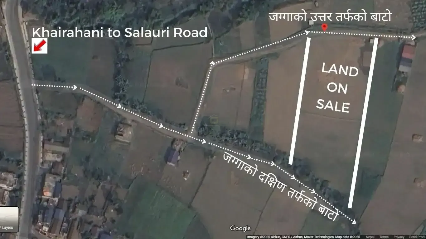 Khairahani land for sale, land near Parsa Bazar Chitwan, industrial land Chitwan, land for school Chitwan, land for warehouse Nepal, 13 kattha land Khairahani, south facing land Nepal, Chitwan plotting land